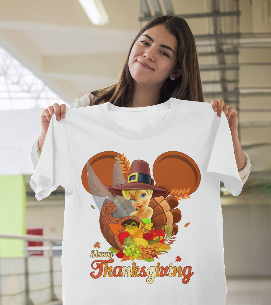 Happy Thanksgiving Tinker Bell Cornucopia Hat T-Shirt