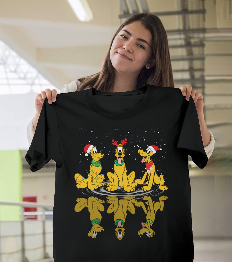 Pluto Christmas Reflections With Santa Hats And Antlers T-Shirt