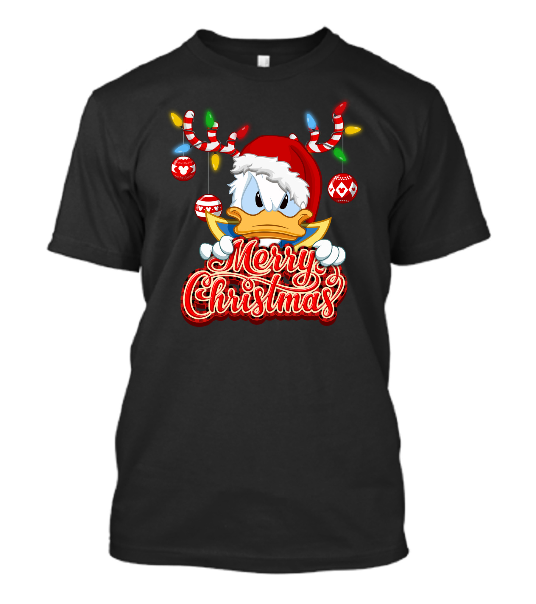 Merry Christmas Donald Wearing Santa Hat And Reindeer Antlers T-Shirt