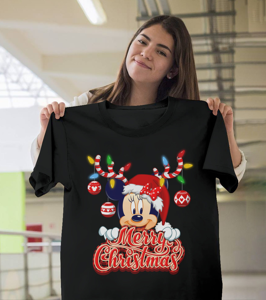 Minnie Mouse Merry Christmas Holiday Lights And Ornaments T-Shirt