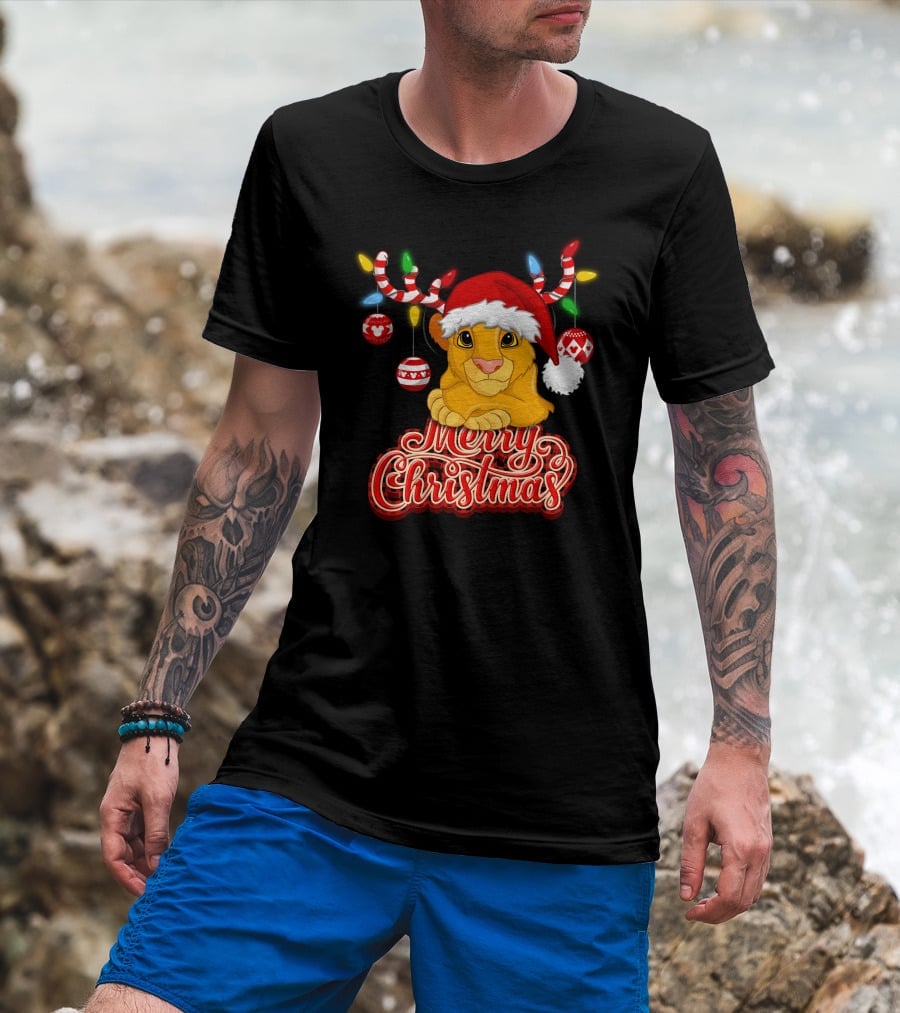Simba Merry Christmas Santa Hat And Reindeer Antlers T-Shirt