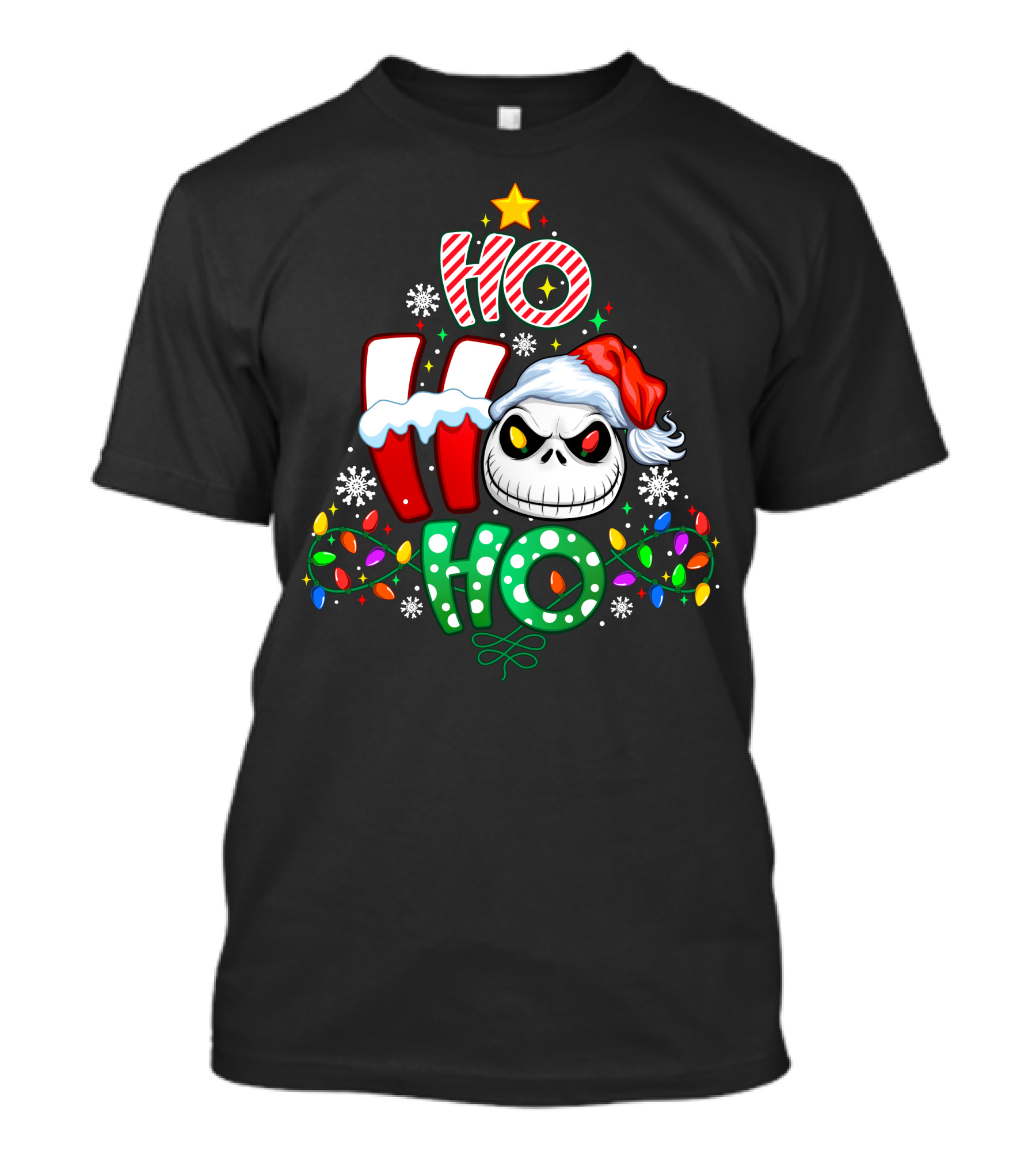 Jack Ho Ho Ho Skull Santa Hat Christmas Lights T-Shirt