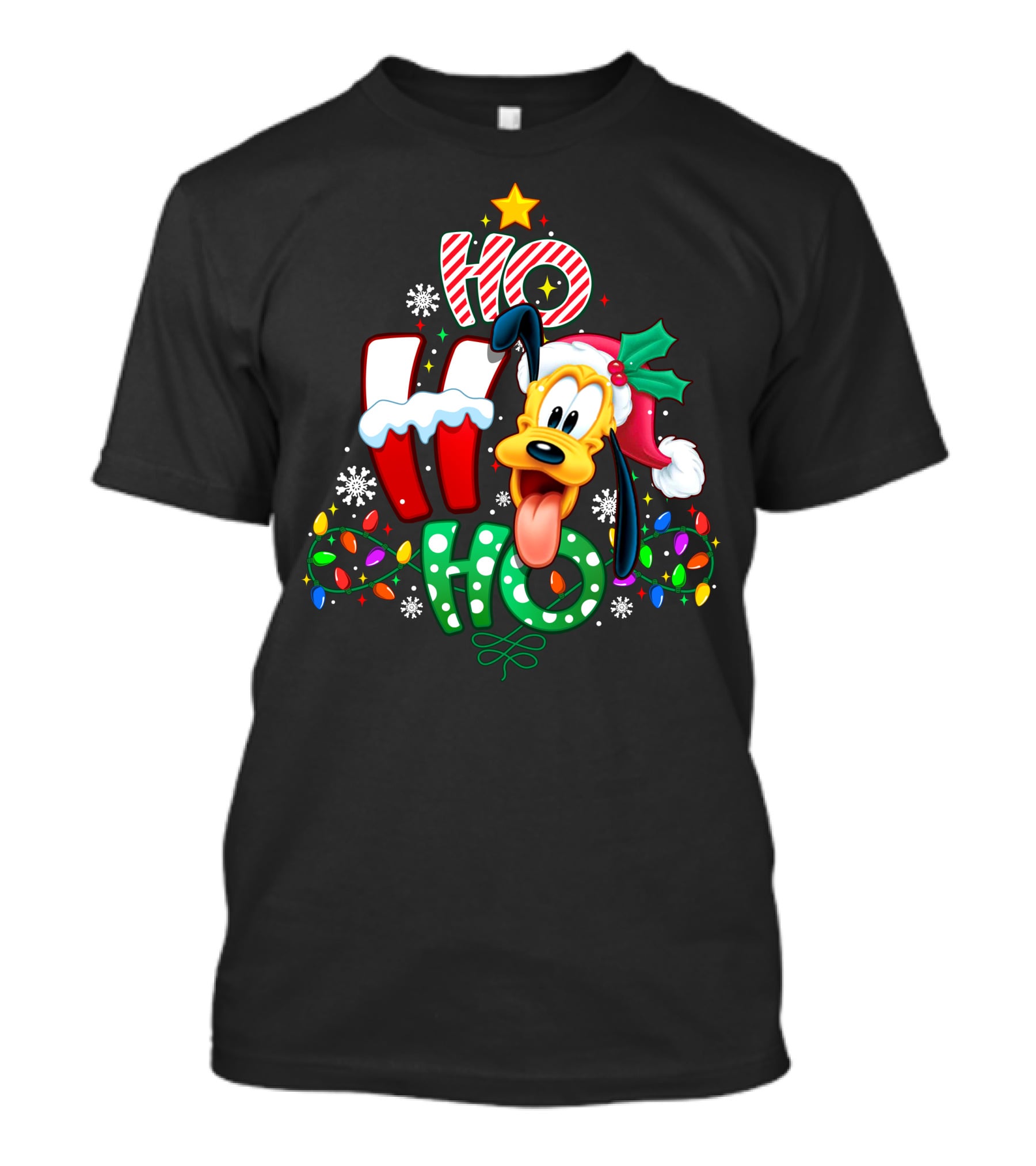 Ho Ho Ho Pluto Christmas Lights And Snowflakes T-Shirt