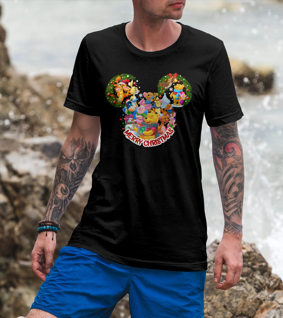 Merry Christmas Winnie The Pooh Disney Characters Mickey Ears T-Shirt
