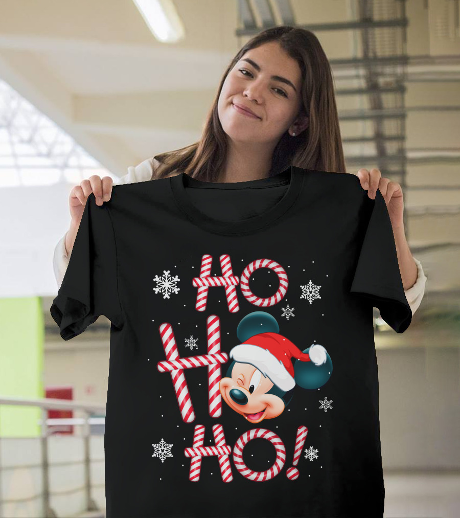 Ho Ho Ho Mickey Christmas Santa Hat Snowflakes T-Shirt