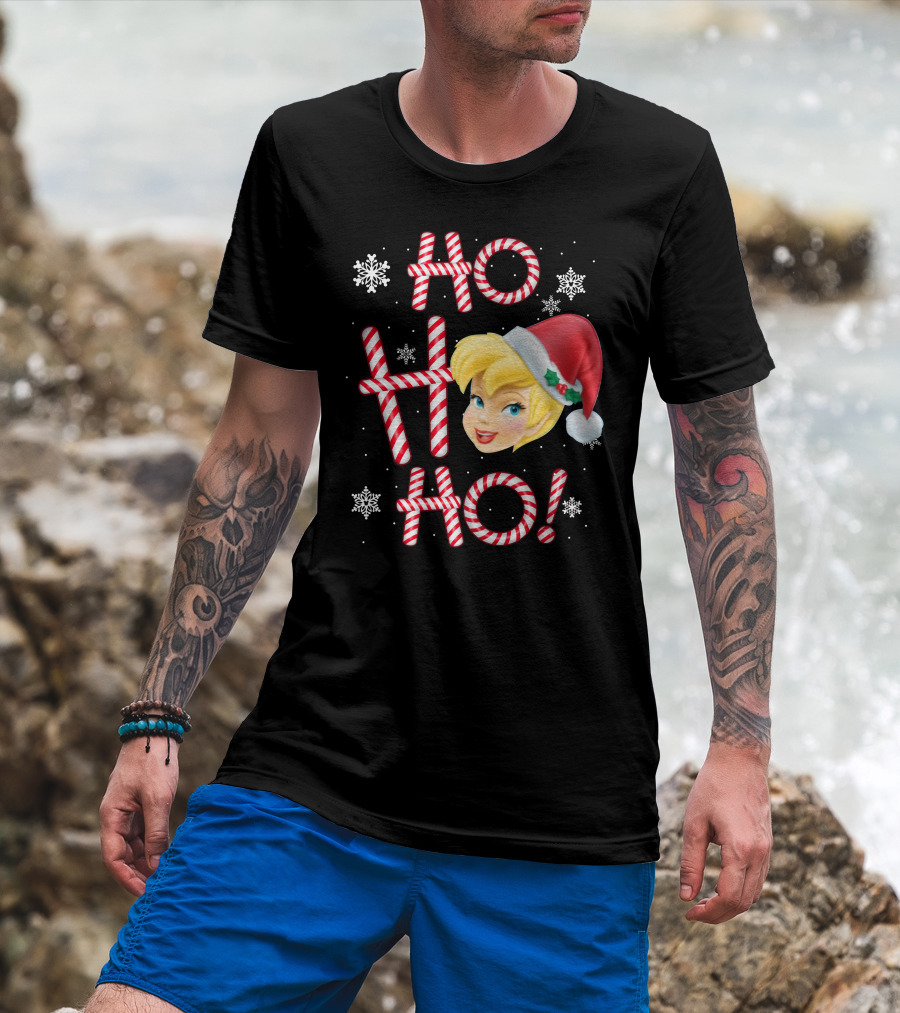 Ho Ho Ho Tinkerbell Christmas Candy Cane Snowflakes T-Shirt