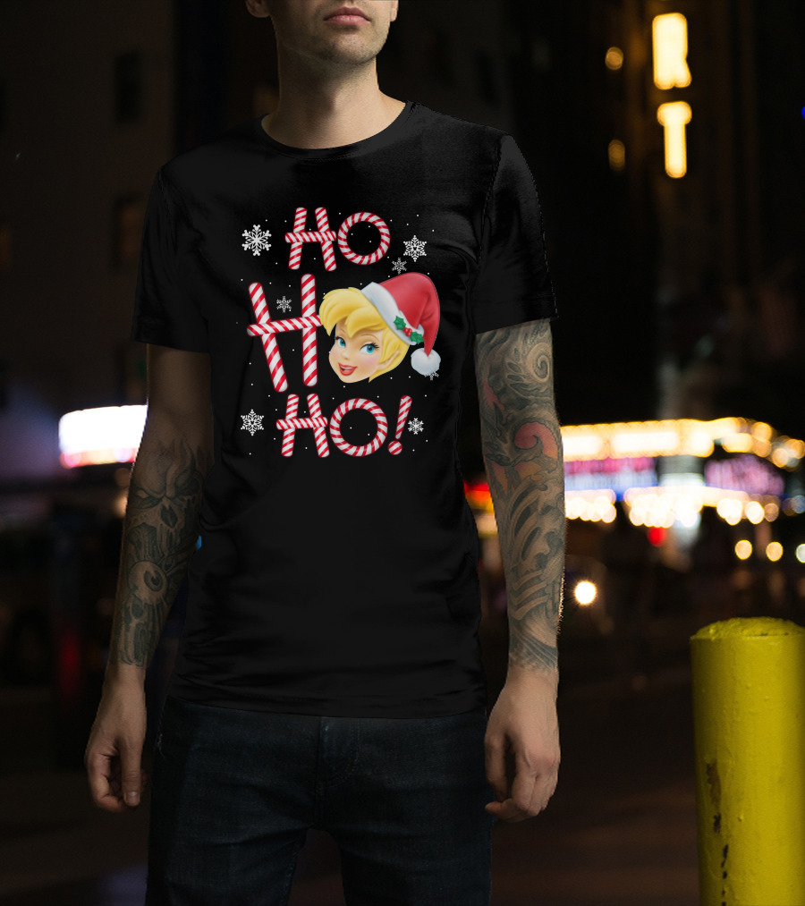 Ho Ho Ho Tinkerbell Christmas Candy Cane Snowflakes T-Shirt