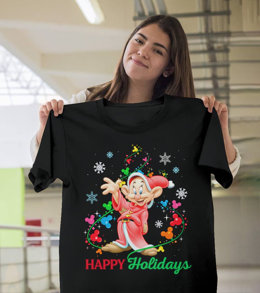 Happy Holidays Dopey Disney Snow White Christmas Magic T-Shirt