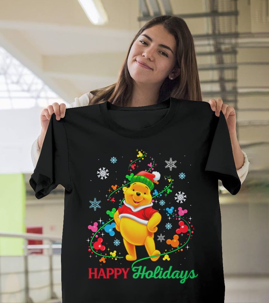 Happy Holidays Pooh Christmas Celebration T-Shirt