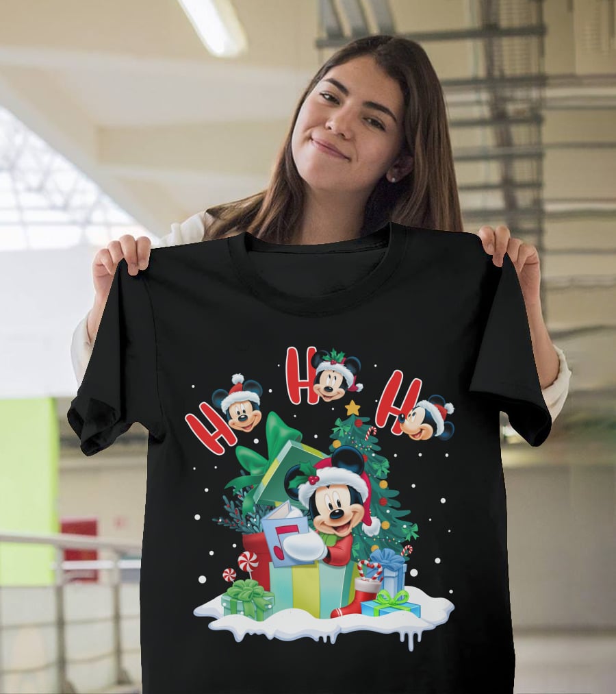 Mickey Christmas Holiday Cheer Ho Ho Ho Holiday Gifts And Tree T-Shirt