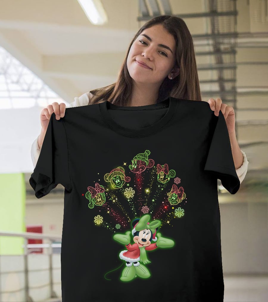 Minnie Festive Holiday Magic With Sparkling Snowflakes And Cheerful Expressions T-Shirt