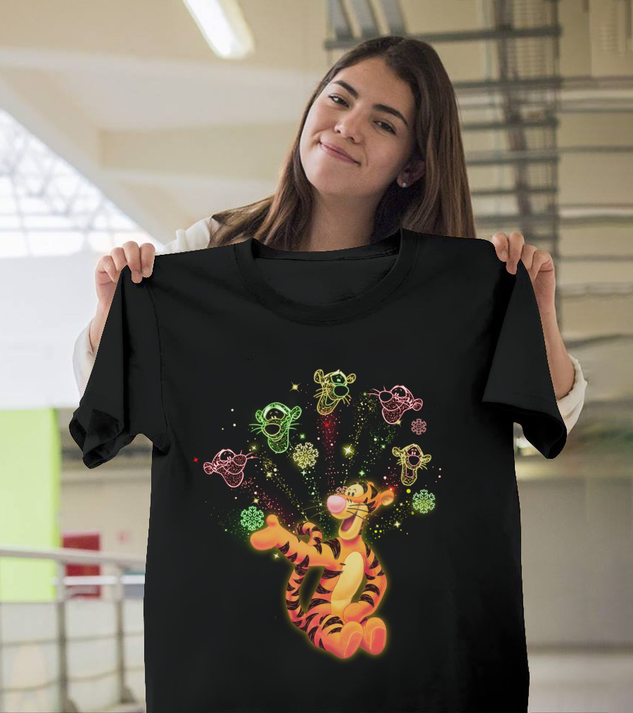 Tigger Playful Celebration With Magical Multicolored Starry Outlines T-Shirt