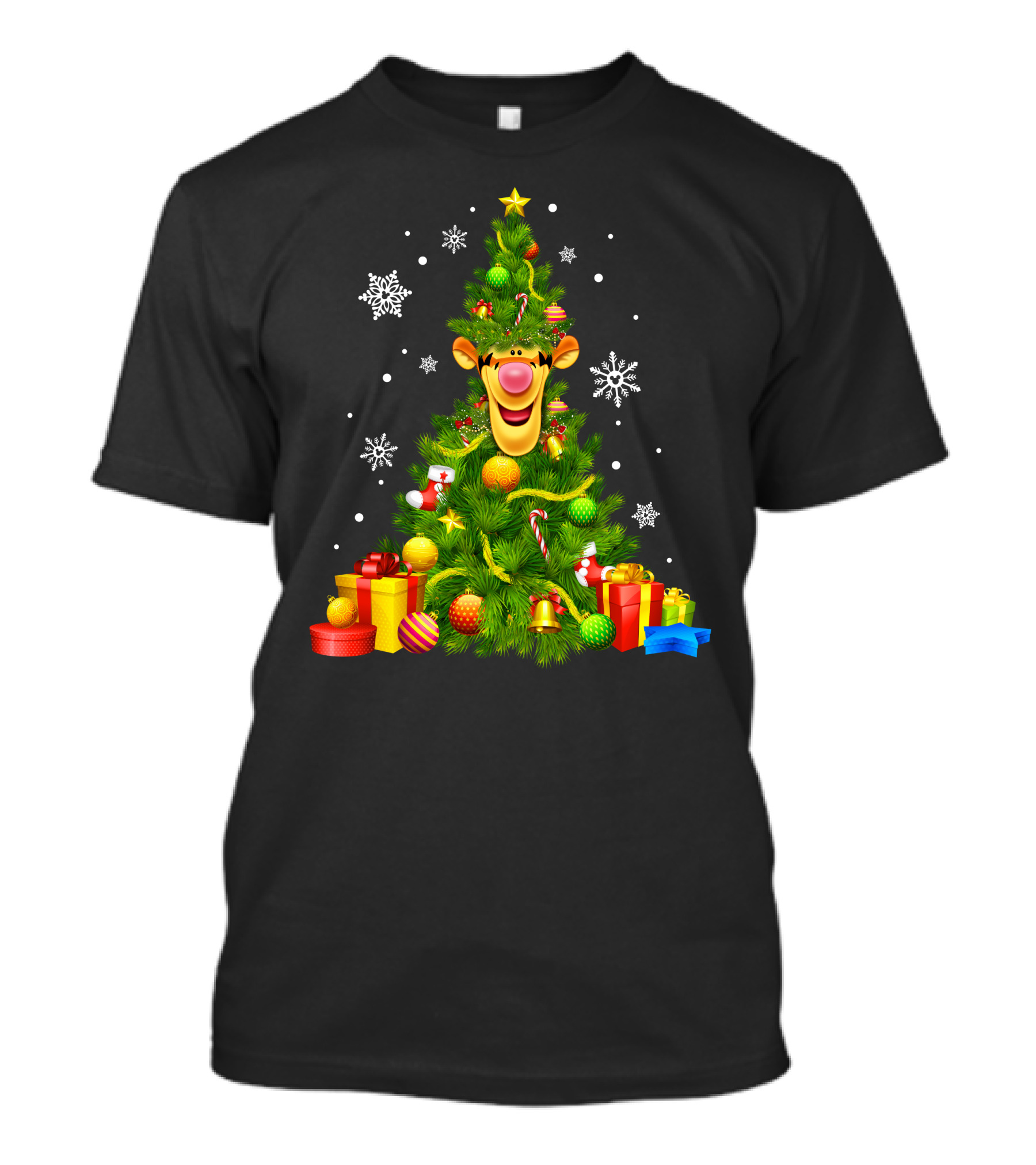 Tigger Christmas Tree With Snowflakes And Gifts T-Shirt
