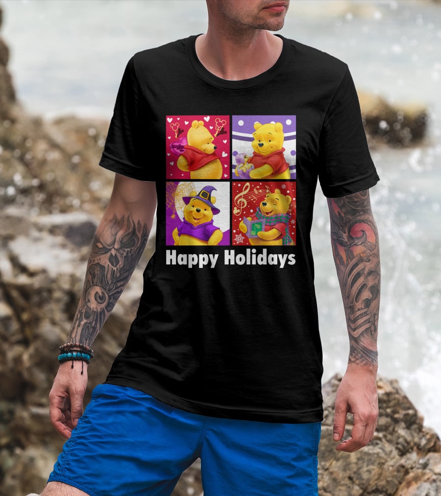 Happy Holidays Pooh Bear Festive Seasonal Celebrations T-Shirt