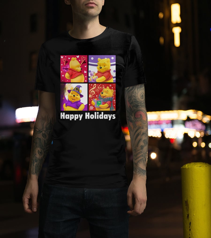 Happy Holidays Pooh Bear Festive Seasonal Celebrations T-Shirt