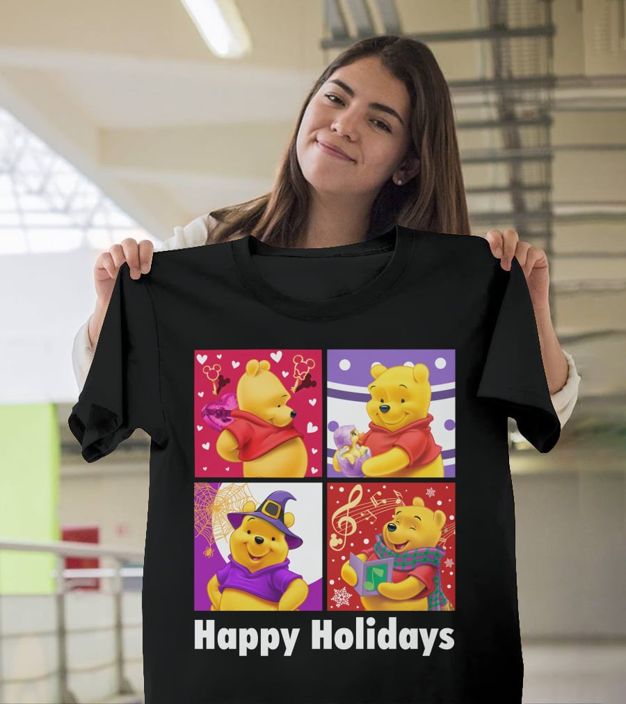 Happy Holidays Pooh Bear Festive Seasonal Celebrations T-Shirt