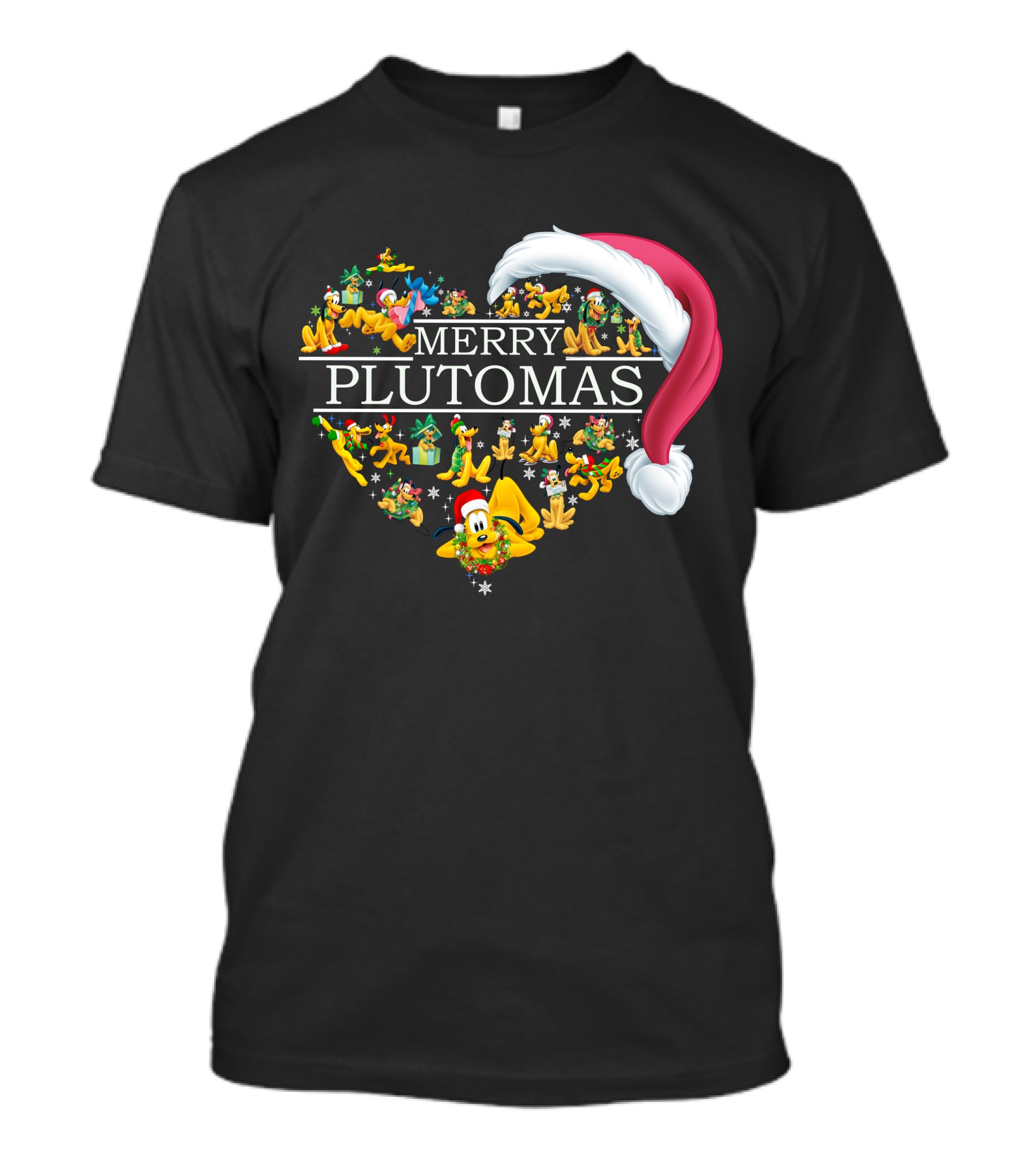 Merry Plutomas Heart With Santa Hat And Festive Pluto Characters T-Shirt