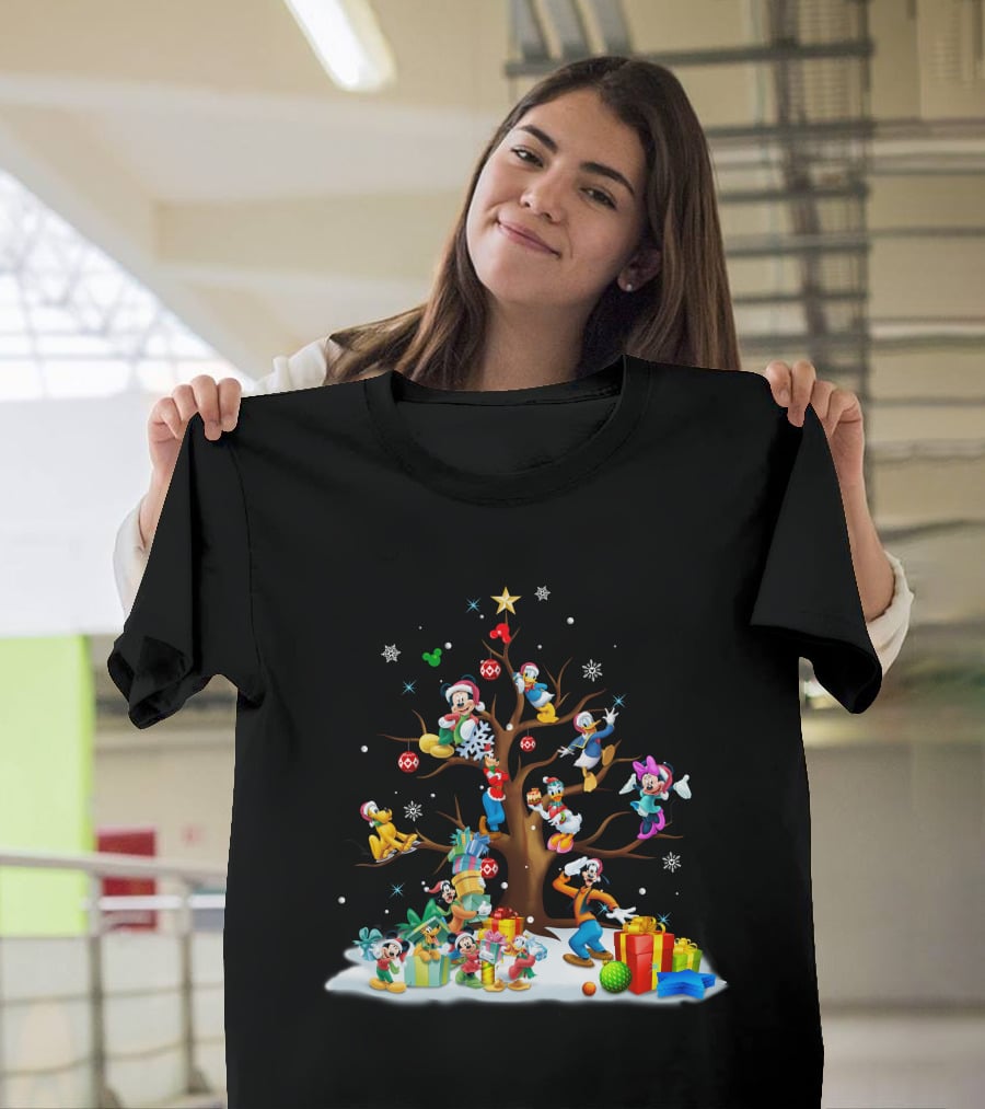 Mickey And Friends Holiday Celebration With Tree And Gifts T-Shirt