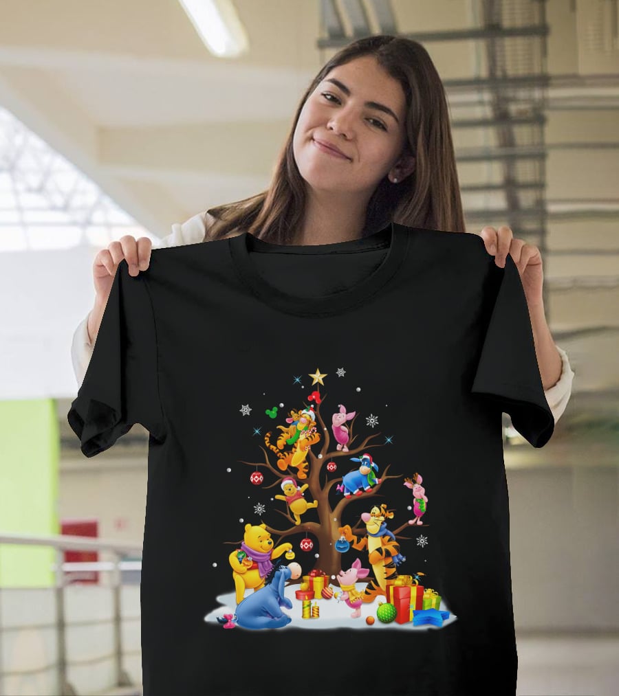 Winnie The Pooh Christmas Tree Celebration With Tigger Piglet And Eeyore T-Shirt