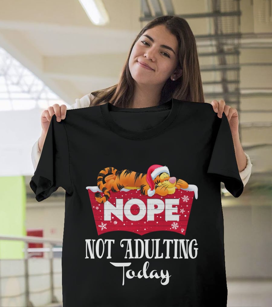 Tigger Nope Not Adulting Today Santa Hat T-Shirt