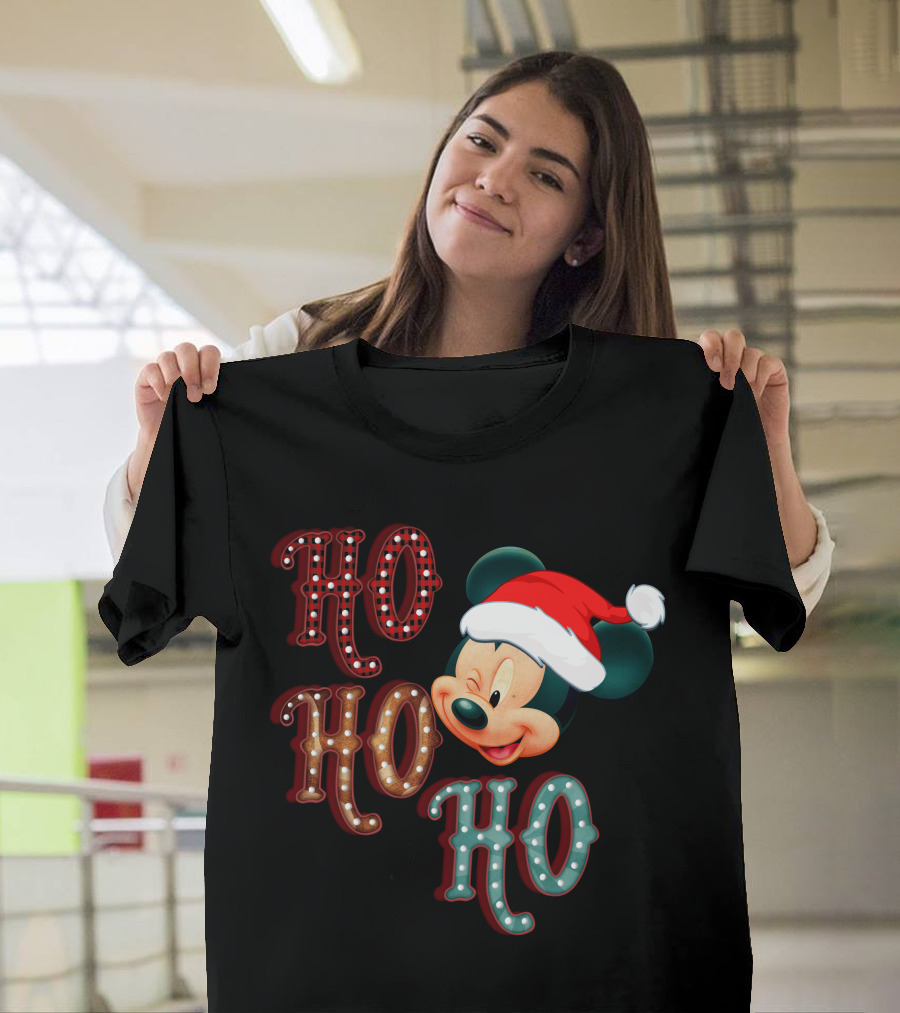Mickey Mouse Santa Hat Ho Ho Ho Christmas T-Shirt