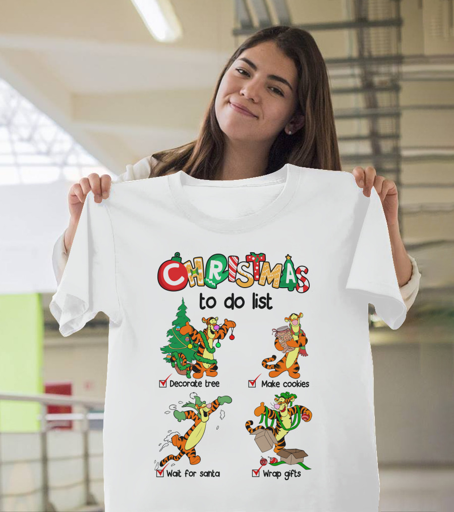 Christmas To Do List Tigger Decorate Tree Make Cookies Wait For Santa Wrap Gifts T-Shirt
