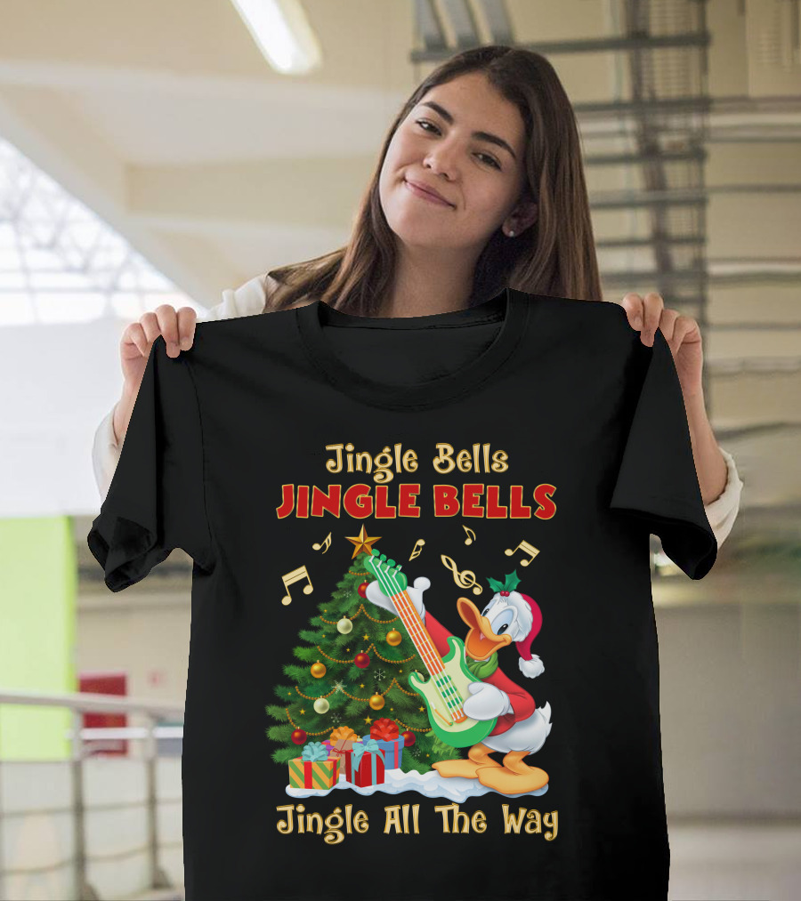 Jingle Bells Jingle All The Way Christmas Tree Donald Playing Guitar T-Shirt