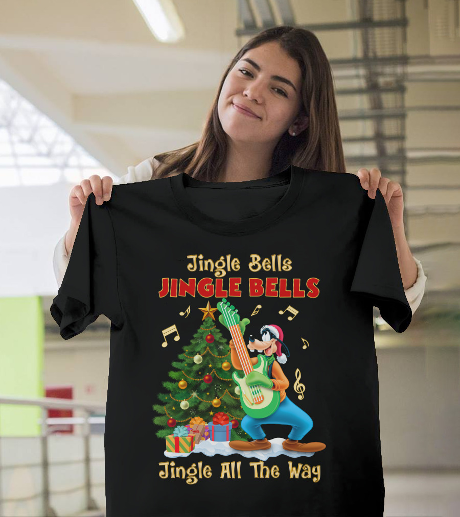 Jingle Bells Jingle Bells Jingle All The Way Goofy Christmas Tree Guitar T-Shirt