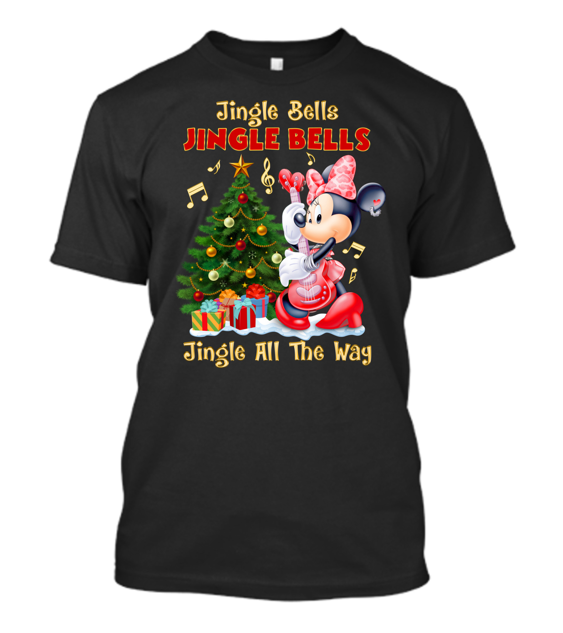Jingle Bells Jingle Bells Jingle All The Way Minnie Christmas Tree Guitar T-Shirt
