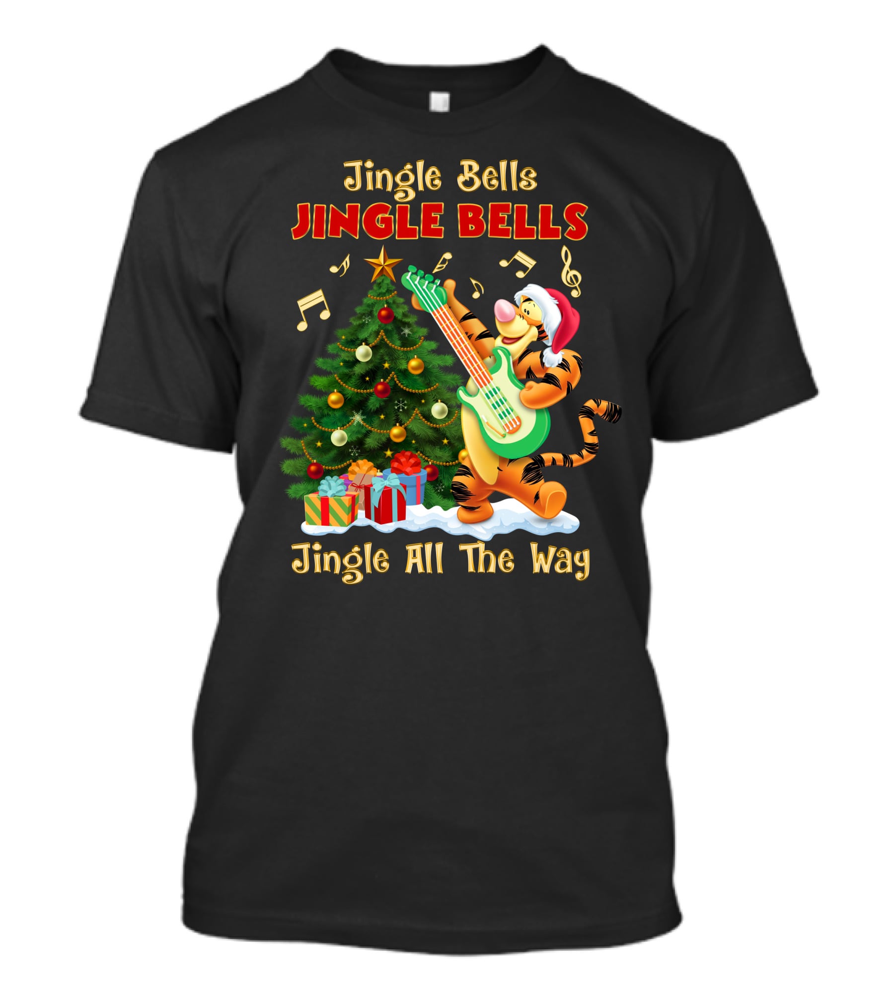 Tigger Jingle Bells Jingle All The Way Christmas Tree Guitar T-Shirt