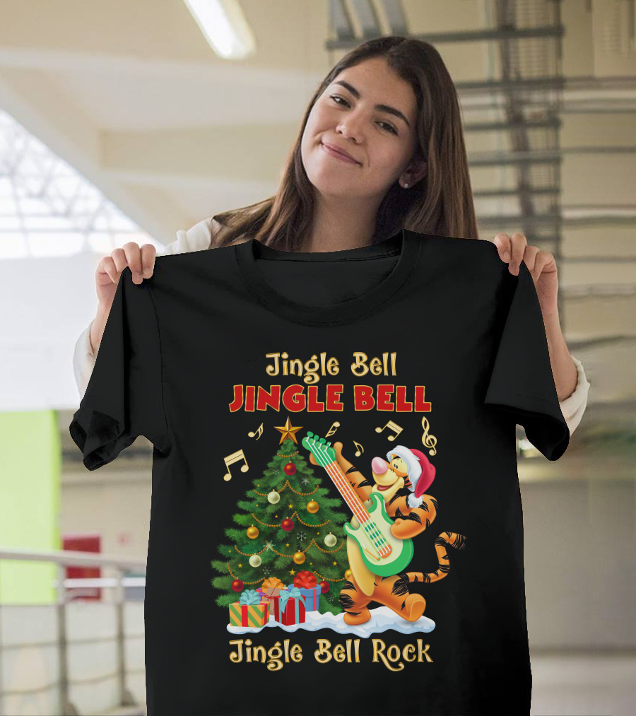 Jingle Bell Jingle Bell Rock Tigger Christmas Tree Guitar Holiday T-Shirt