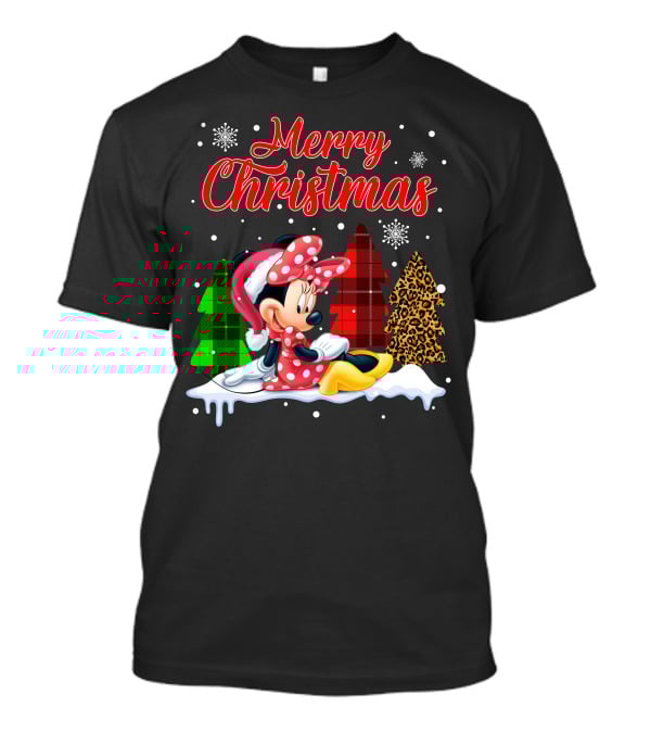 Minnie Merry Christmas Snowflakes Plaid Trees T-Shirt