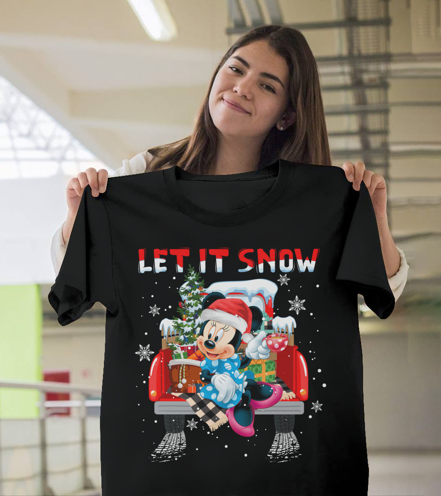 Let It Snow Minnie Christmas Truck Holiday Scene T-Shirt