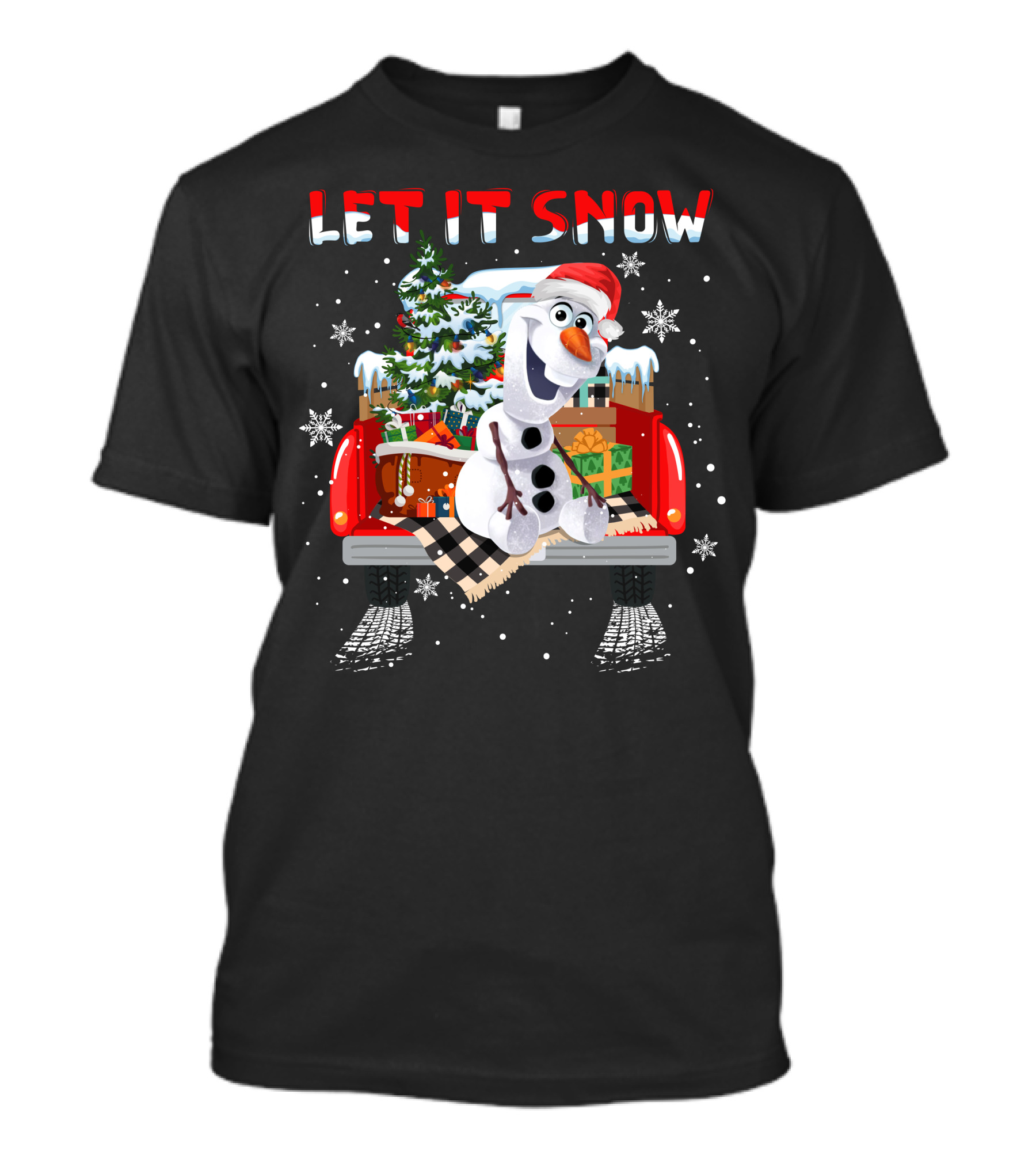 Let It Snow Olaf Christmas Truck Snowflakes Presents T-Shirt