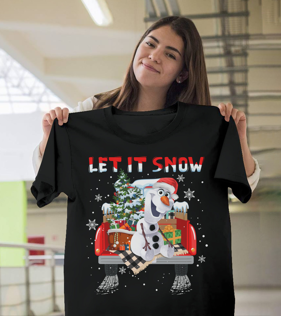 Let It Snow Olaf Christmas Truck Snowflakes Presents T-Shirt