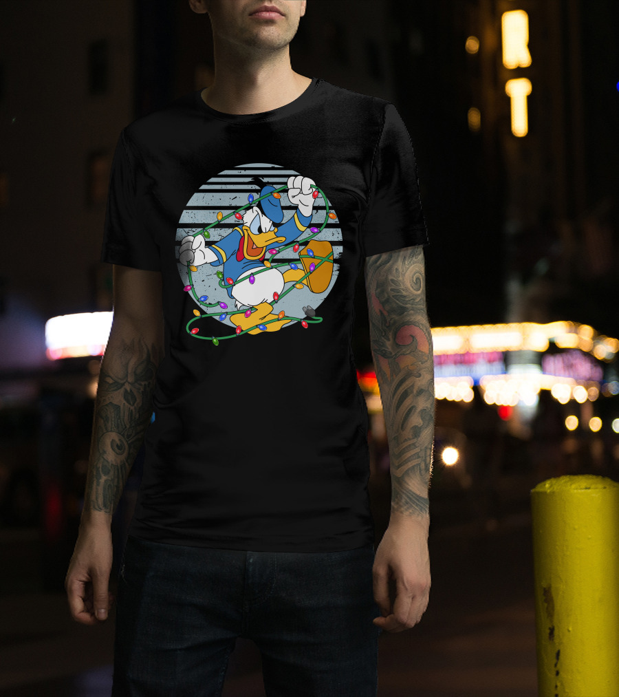 Donald Duck Wrapped In Christmas Lights T-Shirt