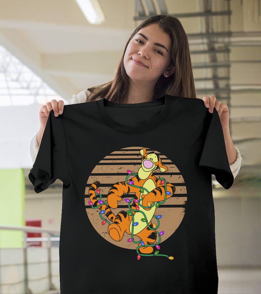 Tigger Wrapped In Christmas Lights Circle T-Shirt