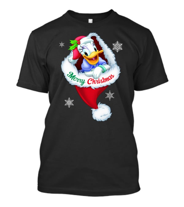 Merry Christmas Daisy Duck Santa Hat Snowflakes T-Shirt