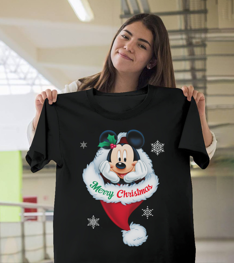 Mickey Merry Christmas Holiday Snowflakes T-Shirt