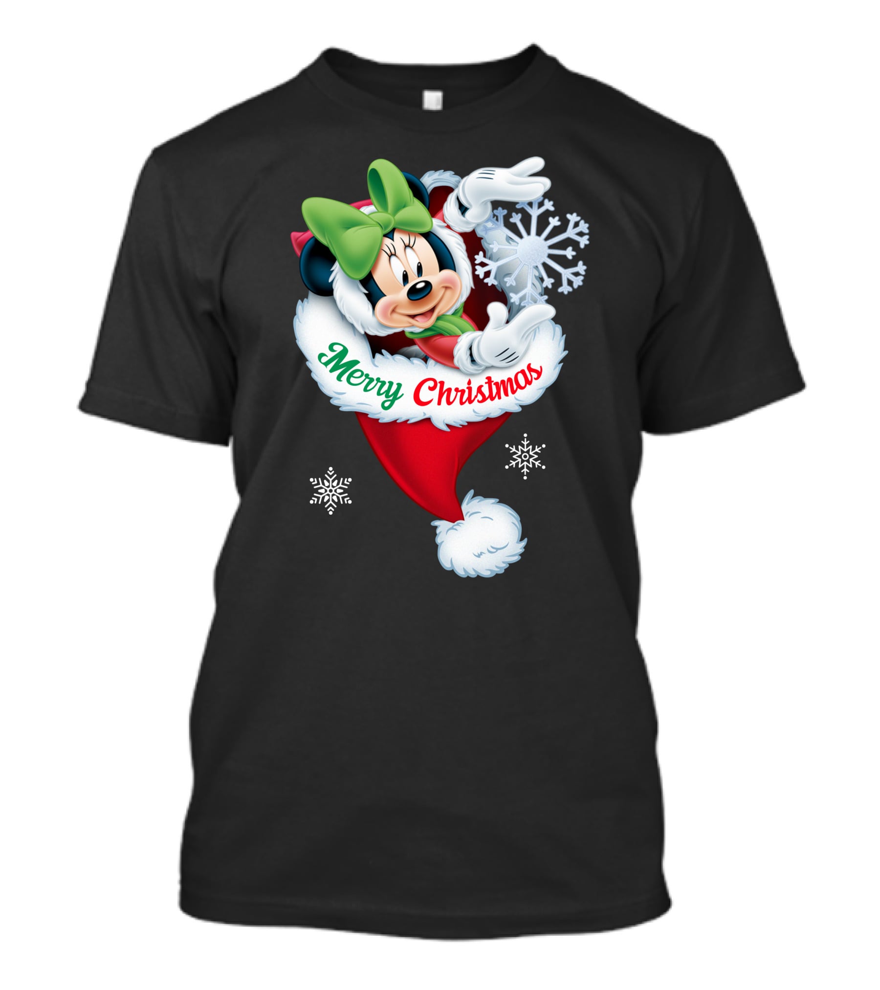 Minnie Mouse Merry Christmas Santa Hat Snowflakes T-Shirt