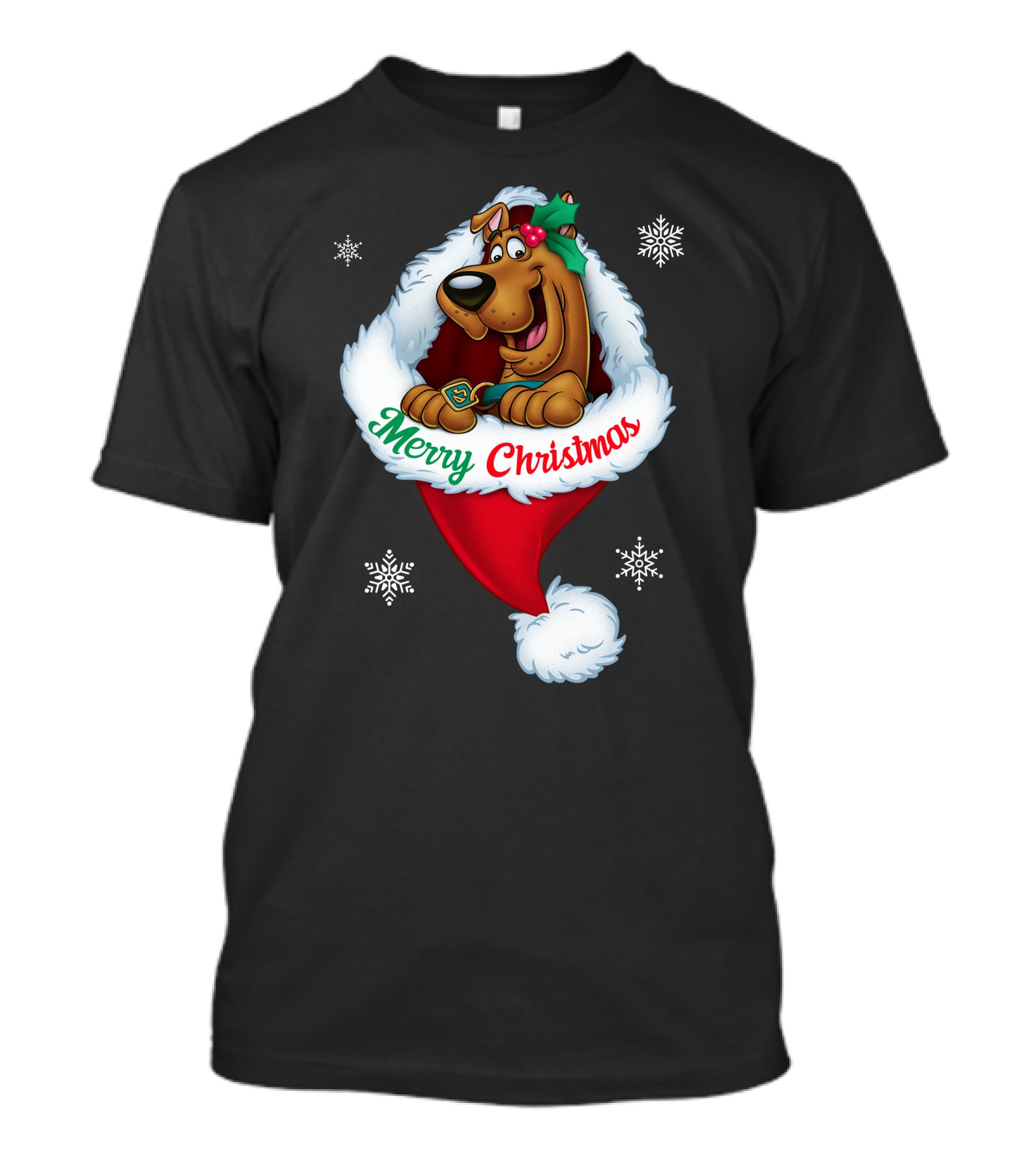 Scooby Doo Merry Christmas Snowflakes Santa Hat T-Shirt