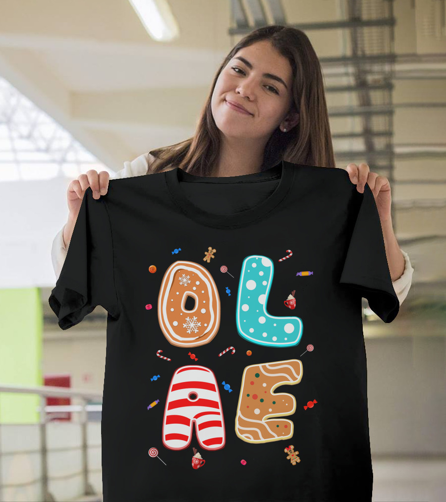 Olaf Gingerbread Candy Christmas Letters T-Shirt