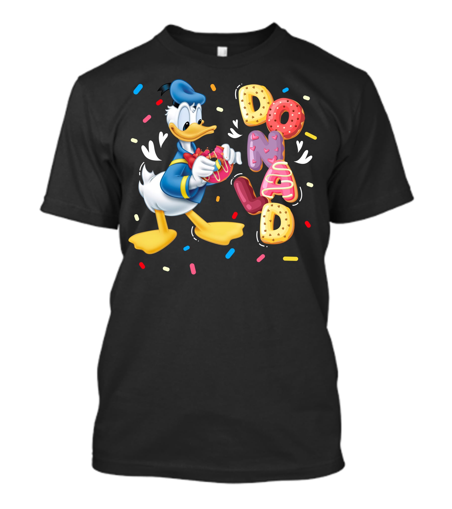 Donald Duck With Colorful Donut Letters And Sprinkles T-Shirt