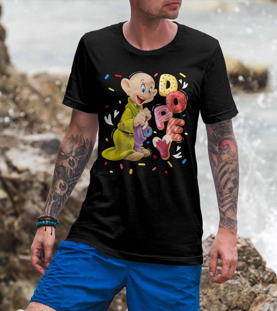 Dopey Disney Character With Colorful Donut Sprinkle Letters T-Shirt