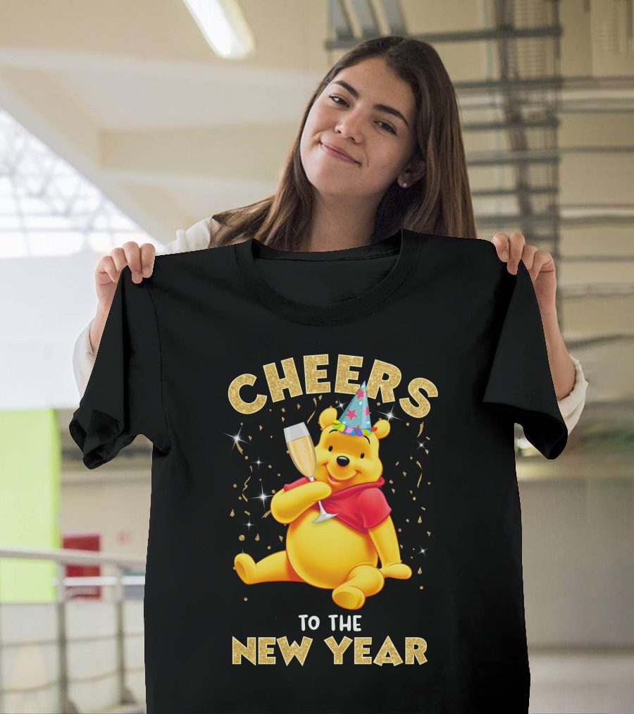 Cheers To The New Year Pooh Party Hat Champagne Celebration T-Shirt