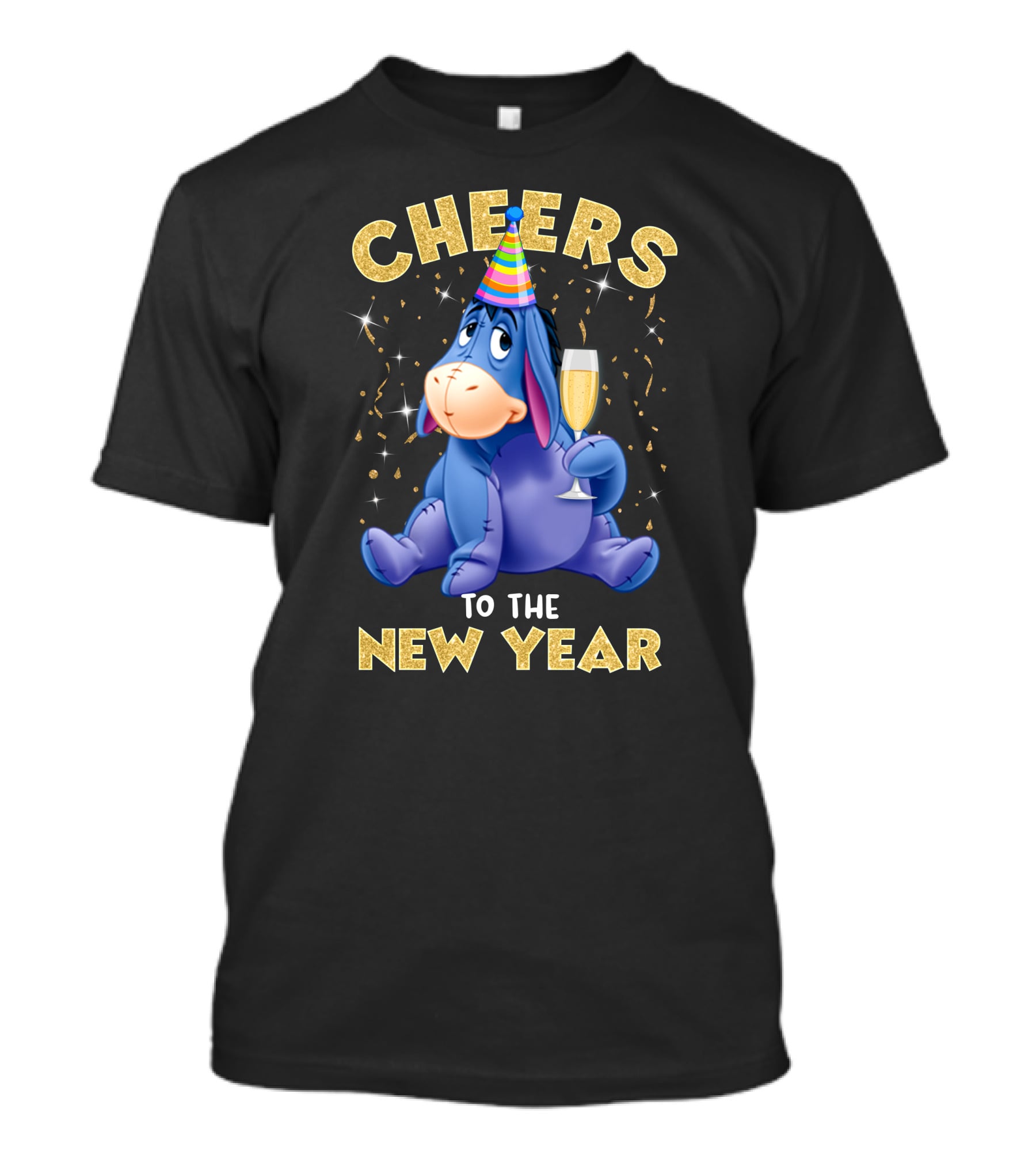 Cheers To The New Year Eeyore Party Hat Champagne Confetti Celebration T-Shirt