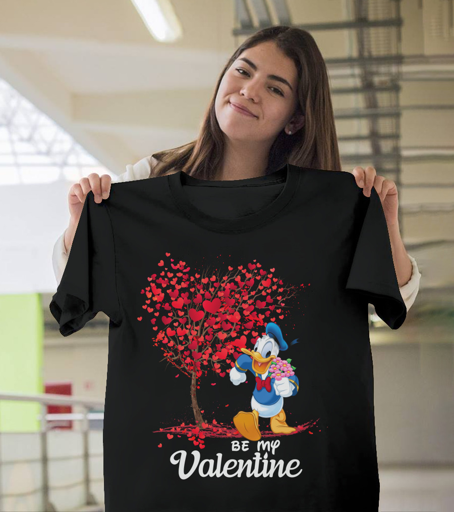 Be My Valentine Donald Duck Holding Flowers And Heart Tree T-Shirt