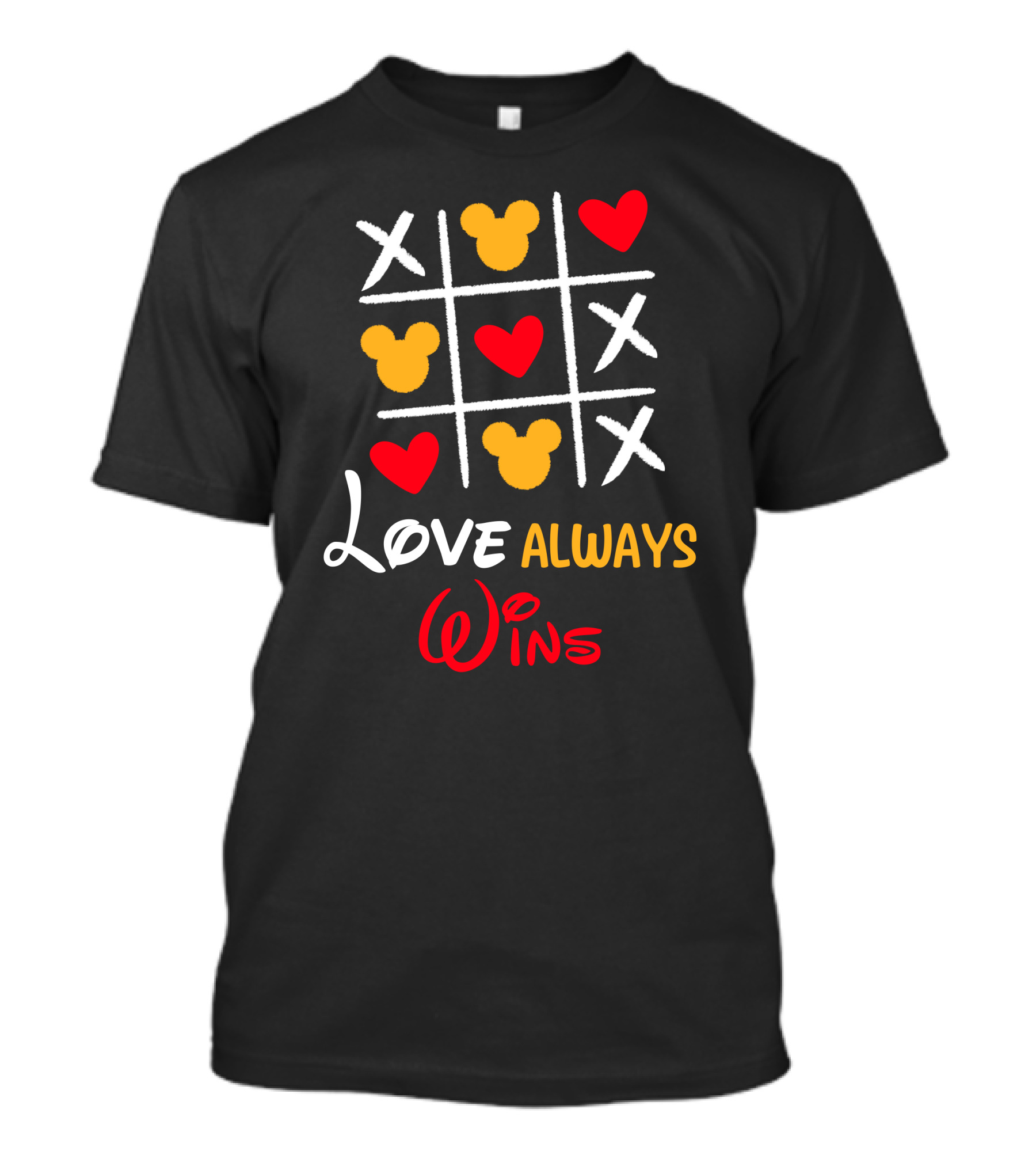 LOVE ALWAYS WINS Tic Tac Toe Hearts Mickey Ears T-Shirt