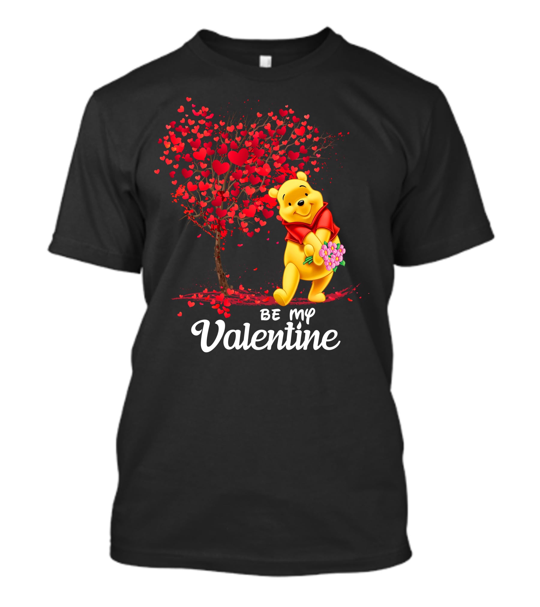 Winnie The Pooh Be My Valentine With Heart Tree And Bouquet T-Shirt
