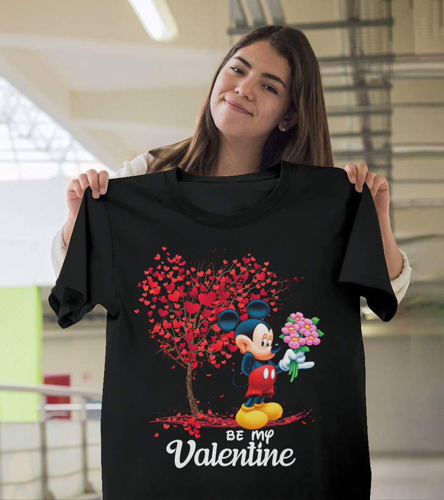 Be My Valentine Mickey Mouse Heart Tree Flowers T-Shirt
